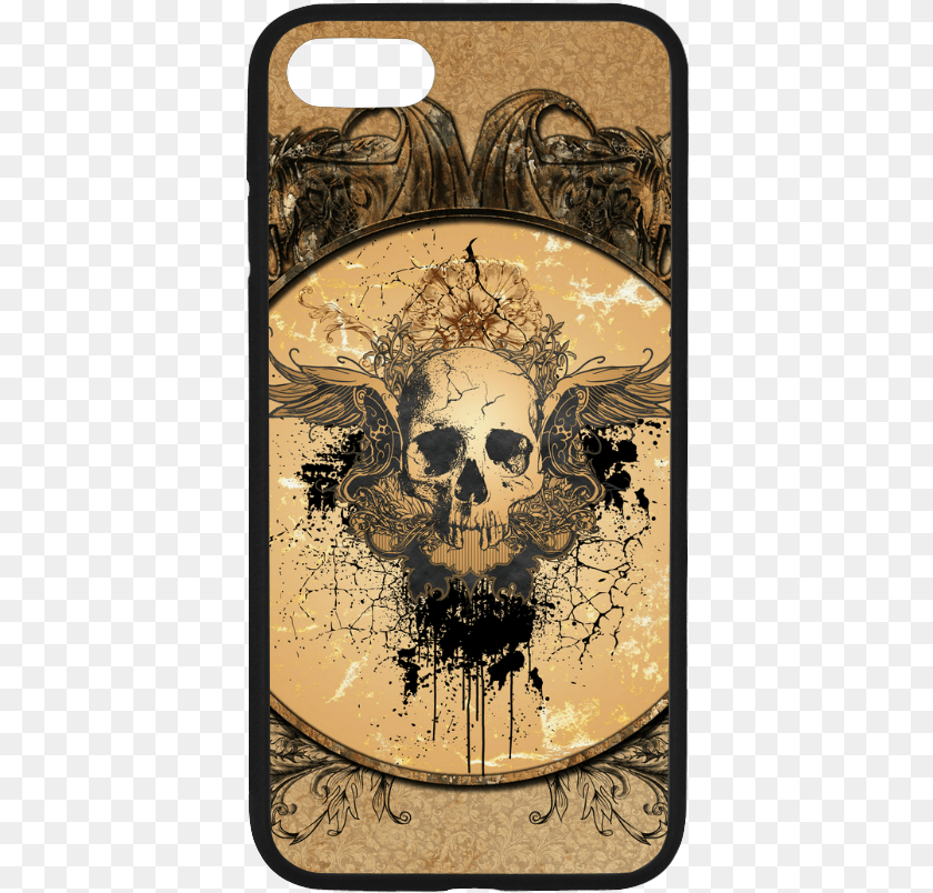 401x804 Awesome Skull With Wings And Grunge Rubber Case For Mobile Phone Case, Art, Painting, Graphics, Floral Design PNG