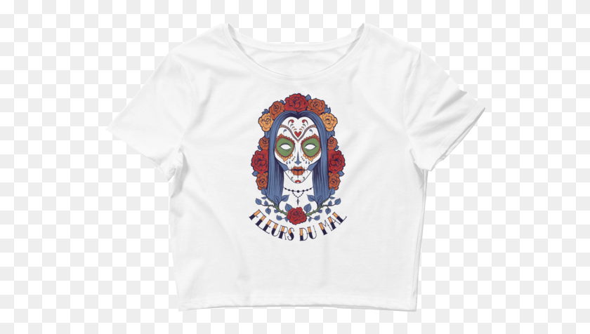 544x416 Awesome Sugar Skull Surrounded By Flowers Of Crop Top, Clothing, Apparel, Sleeve HD PNG Download