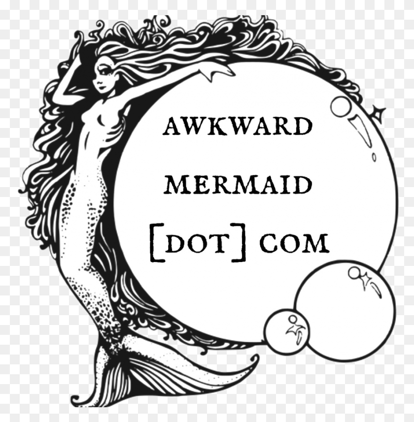 885x905 Awkward Mermaid Black And White Mermaid Clipart, Text, Label, Doodle HD PNG Download