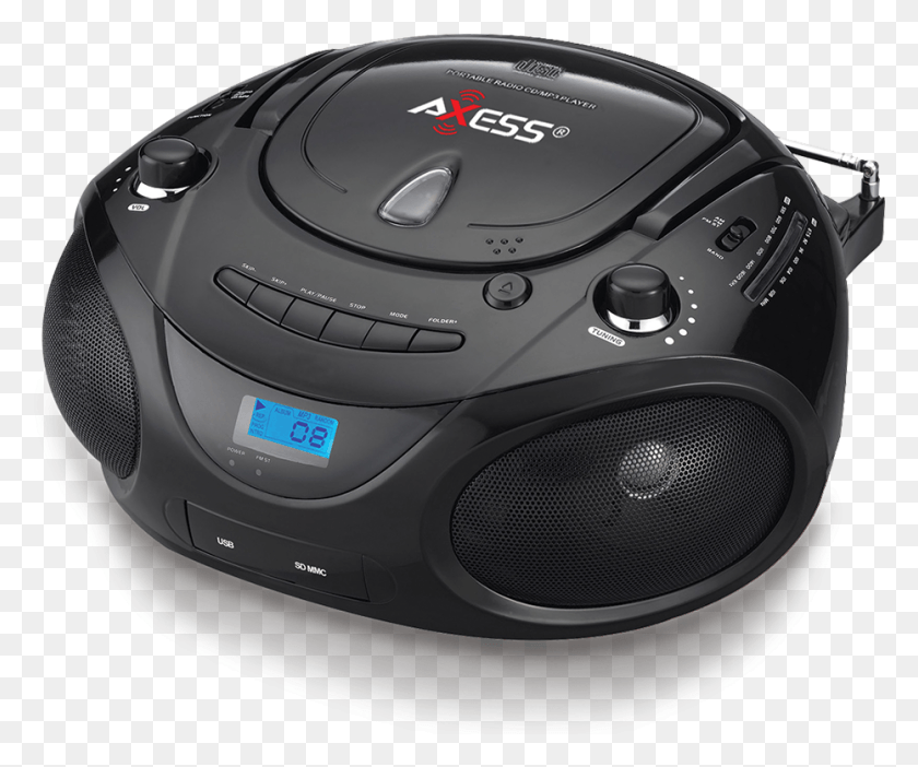 931x767 Axess Black Portable Boombox Mp3Cd Player С Текстом Axess Portable Mp3Cd Boombox With Amfm Stereo, Helmet, Clothing, Apparel Hd Png Download