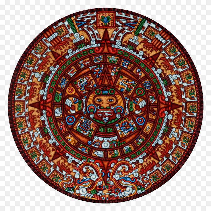 1077x1077 Aztec Calendar 500pc Round Jigsaw Puzzle By Eric Dowdle Ancient Aztec Stone Calendar, Rug, Stained Glass HD PNG Download