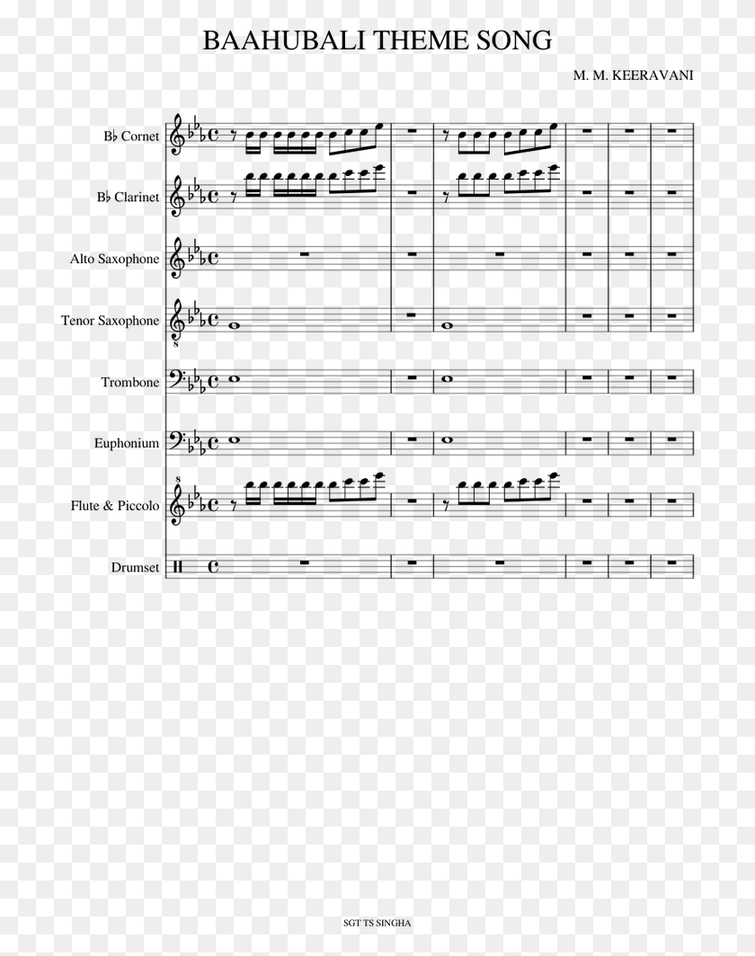 711x1004 Baahubali Theme Song Sheet Music For Clarinet Trumpet Bahubali Theme Piano Sheet Music, Gray, World Of Warcraft HD PNG Download