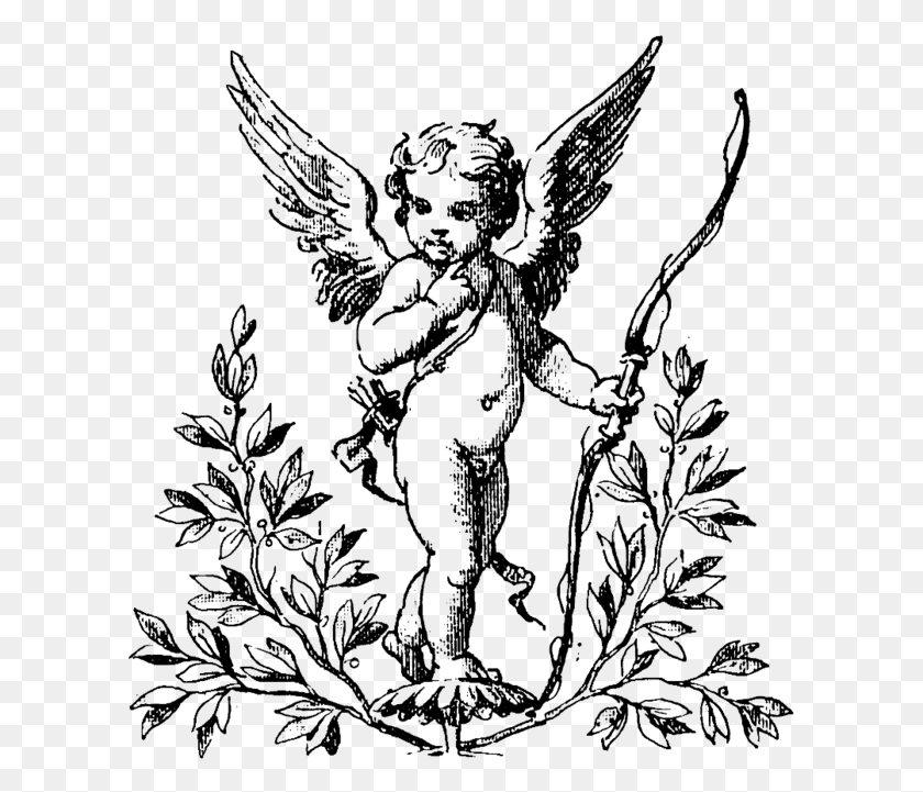 607x661 Baby Cupid Transprent Free Angel With Bow And Arrow Tattoos, Gray, World Of Warcraft HD PNG Download