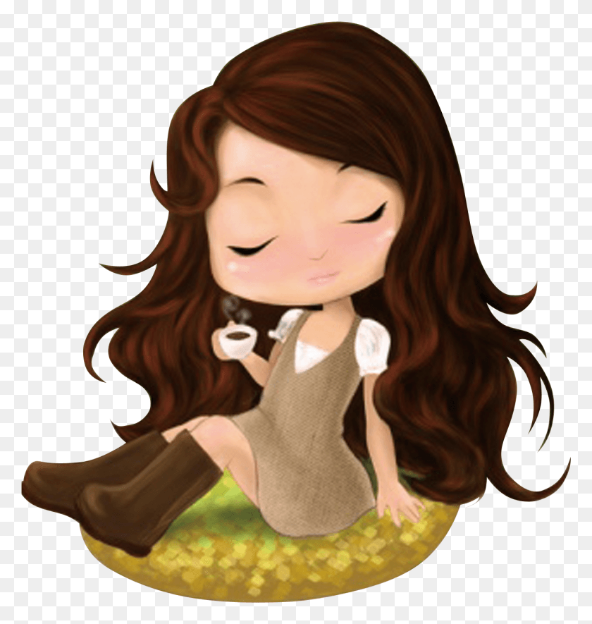 1347x1426 Baby Drawing Curly Hair Cartoon Girl With Curly Brown Hair, Person, Human, Toy HD PNG Download