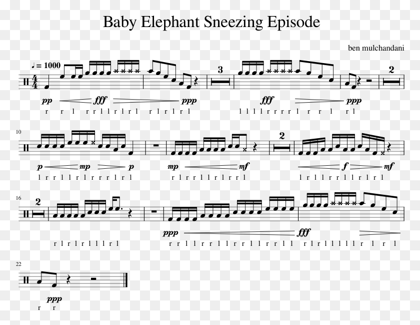 778x589 Baby Elephant Sneeze Lick Sheet Music For Percussion Drum Music, Gray, World Of Warcraft HD PNG Download