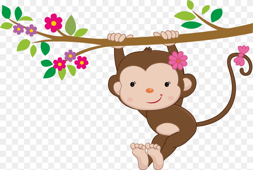1987x1335 Baby Girl Monkey Clipart, Cartoon, Flower, Plant PNG