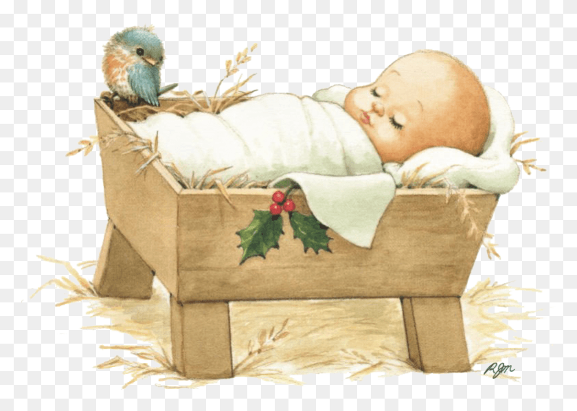 781x539 Baby Jesus Pic Baby Jesus In A Manger, Furniture, Cradle, Bird HD PNG Download