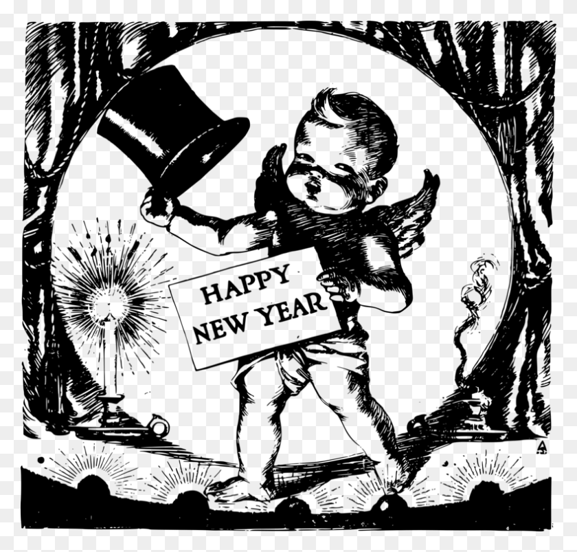 787x750 Baby New Year Drawing Cartoon Microsoft Word New Years Cartoon Drawings, Gray, World Of Warcraft HD PNG Download