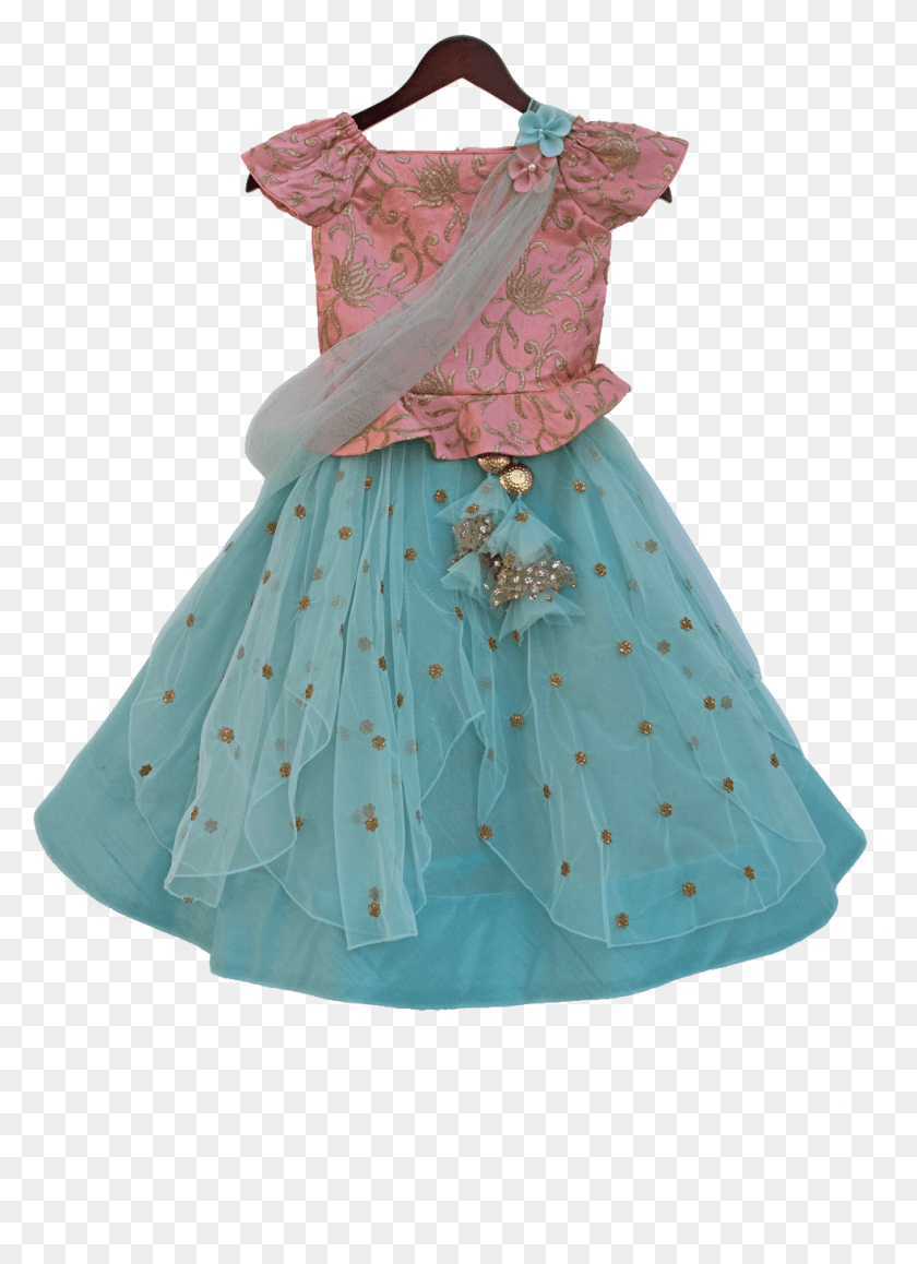 983x1384 Baby Pink Embroidery Peplum Choli With Light Blue Seq Baby Lehenga Dress, Clothing, Apparel, Evening Dress HD PNG Download