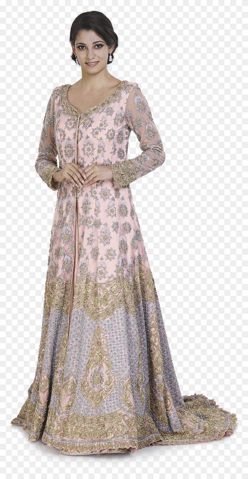 838x1675 Baby Pink Lehenga With Long Top And Dupatta Gown, Clothing, Apparel, Sleeve Descargar Hd Png