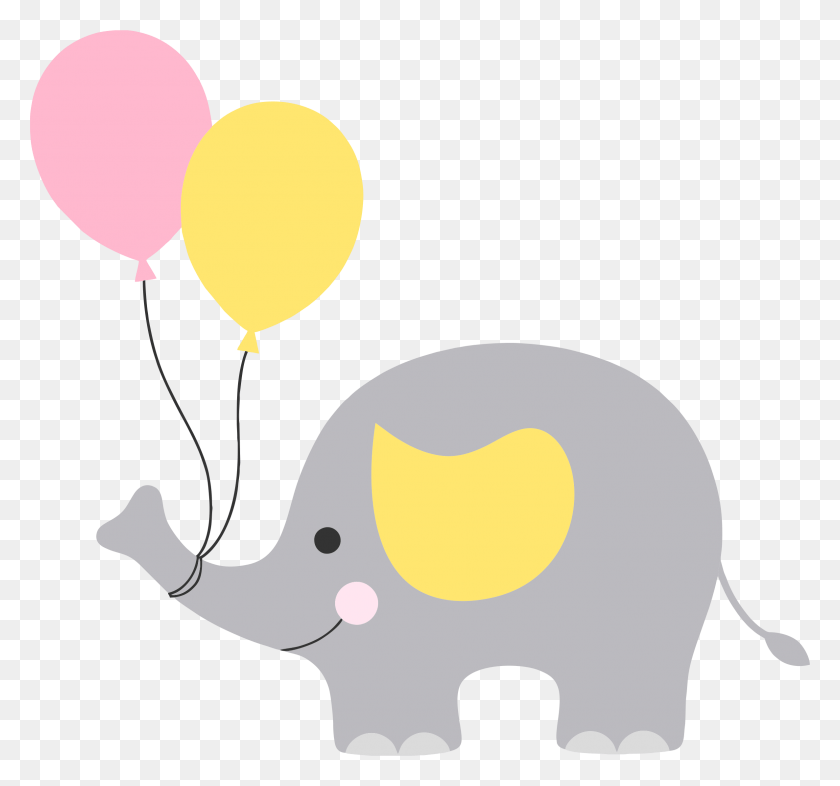 2373x2209 Baby Shower Elephant Clip Art Elefantinho Chevron Cinza E Amarelo, Balloon, Ball, Mammal HD PNG Download