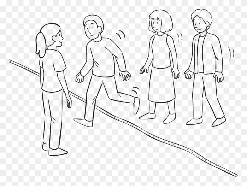 1025x755 Back Group Of People Walking Across A Rope On The Ground Line Art, Person, Human, Hand HD PNG Download