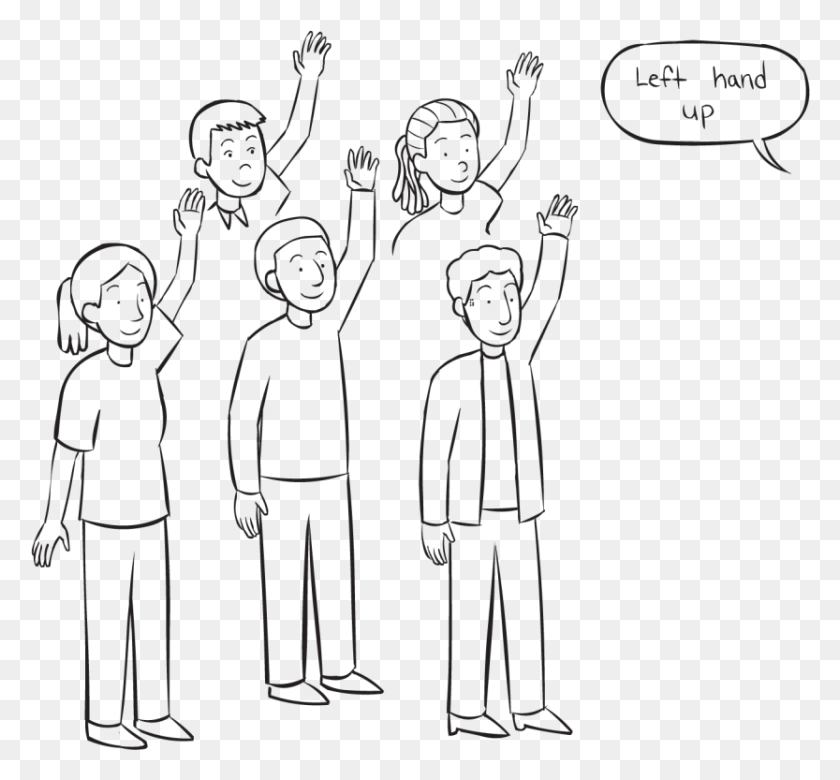 833x769 Back Group Of People With Left Arms In The Air Playing Line Art, Person, Human, Hand HD PNG Download