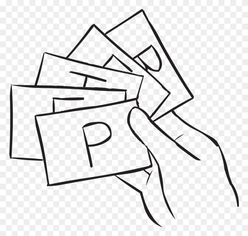 813x769 Back Hand Holding Bunch Of Cards With Letters On Them Line Art, Text, Symbol, Alphabet HD PNG Download