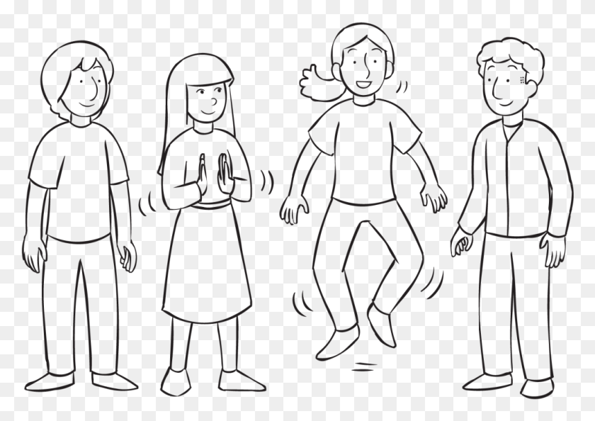 1025x703 Back Line Of People Playing Jump Clap Spin Run Energiser Line Art, Stencil, Person, Human HD PNG Download