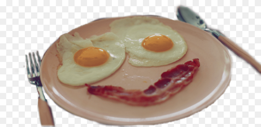 Bacon Beicon Desayuno Huebos Egg Eggs Fried Egg, Cutlery, Food, Fork, Spoon Transparent PNG