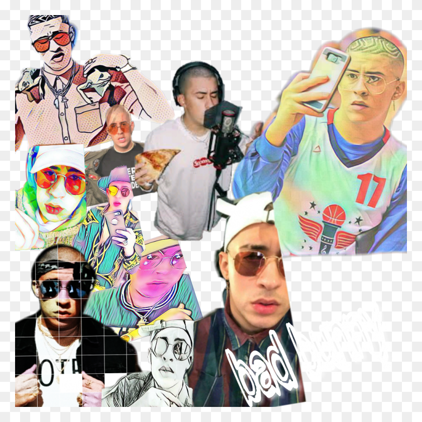 1024x1024 Bad Bunny Transparent Sticker, Collage, Poster, Advertisement HD PNG Download