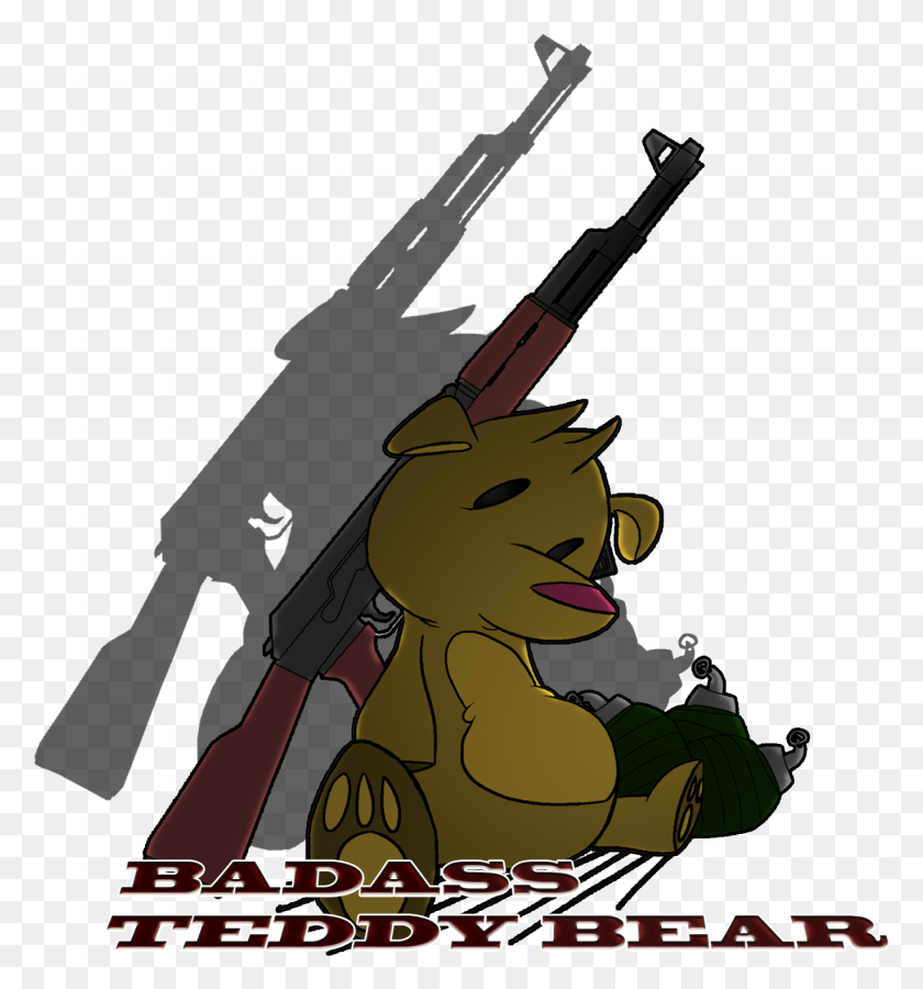 1369x1475 Badass Teddybear Cartoon, Weapon, Weaponry, Gun HD PNG Download