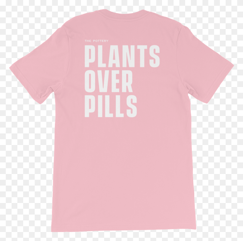 913x903 Badge 3white Plantsoverpills Outlinewhite Mockup Back, Clothing, Apparel, T-shirt HD PNG Download