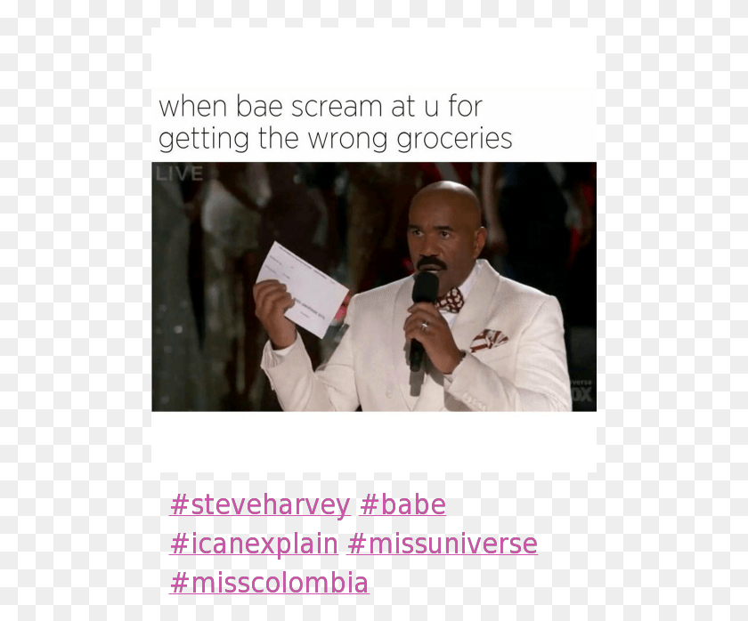 501x638 Bae Fail And Miss Universe Steve Harvey Test Meme, Microphone, Person, Audience HD PNG Download