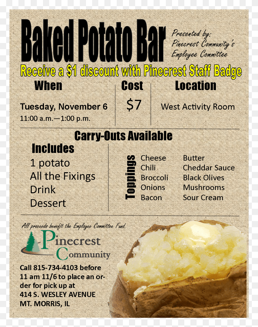 1276x1645 Baked Potato Bar Fundraiser Baked Potato Bar Lunch, Text, Menu, Bread HD PNG Download