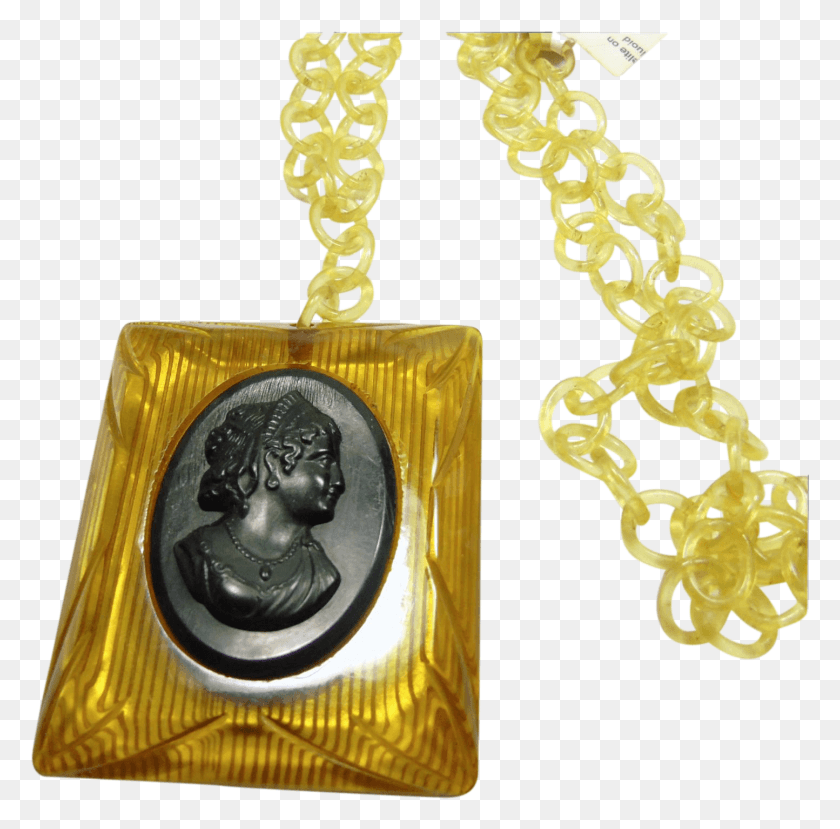 1444x1424 Bakelite Cameo In Celluloid Frame On A Chain Chain, Pendant, Gold HD PNG Download