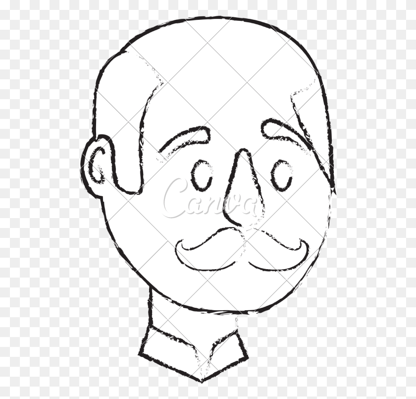 520x745 Bald Man With Mustache Sketch, Face HD PNG Download