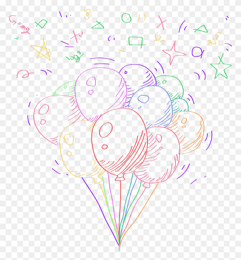 844x917 Воздушный Шар Воздушный Шар День Рождения Звездный Свет Смешной Счастливый Рисунок, Графика, Конфетти Hd Png Скачать