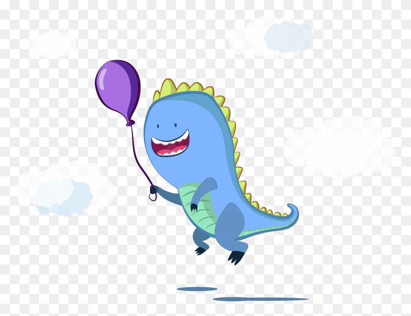 4711x3539 Balloon Fly Dinosaur Euclidean Vector Illustration Cartoon, Ball, Animal, Reptile Descargar Hd Png