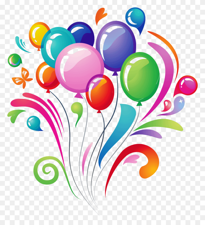 1451x1600 День Рождения Взрыв Воздушных Шаров, Графика, Цветочный Дизайн Hd Png Скачать