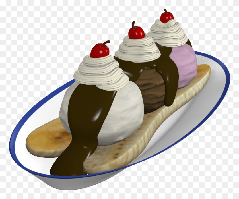 785x645 Banana Split 3d Modeling Whipped Cream, Dessert, Food, Creme HD PNG Download