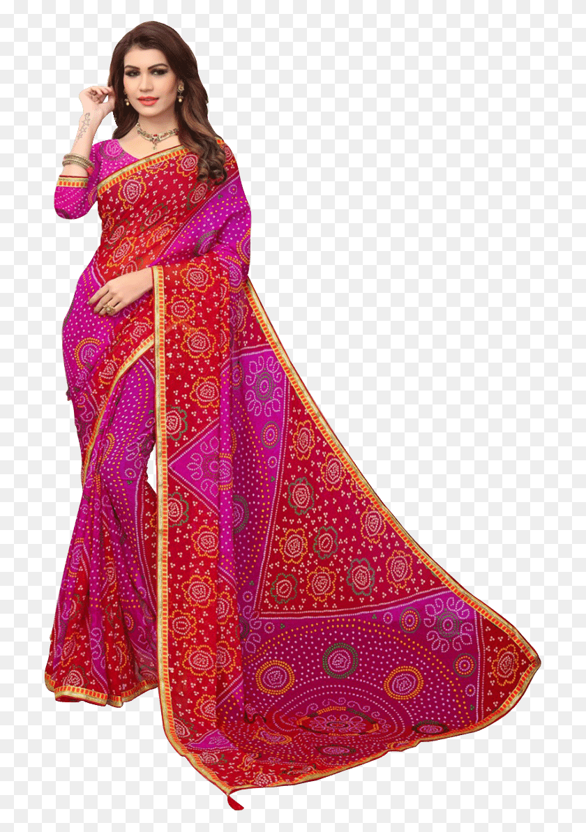713x1133 Bandhani Saree Silk, Clothing, Apparel, Sari HD PNG Download