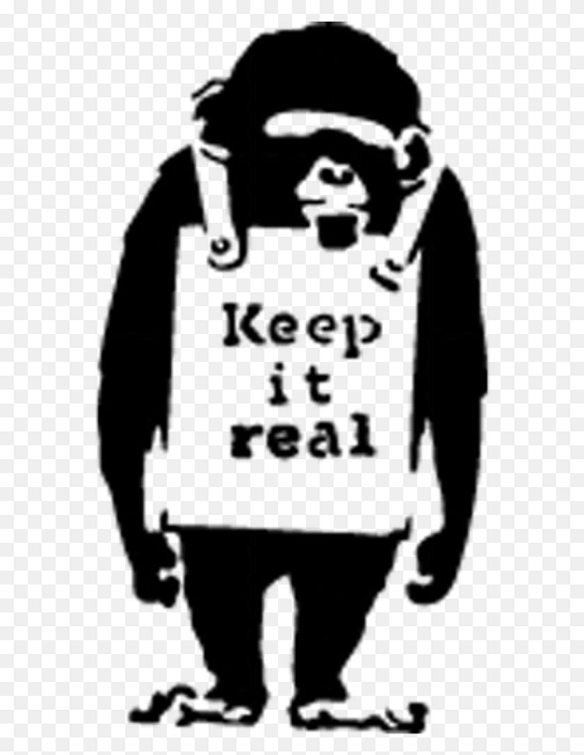 572x1025 Banksy Monkey Banksy Monkey Keep It Real, Text, Symbol, Logo HD PNG Download