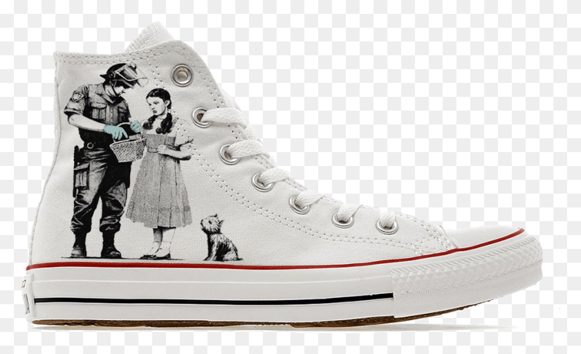 943x547 Banksy Oz Custom High Top Converse Banksy Stop And Search, Clothing, Apparel, Shoe HD PNG Download