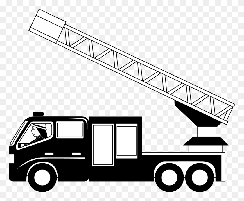 1144x928 Descargar Png Banner Camión De Bomberos, Camión De Escalera En Blanco Y Negro, Vehículo, Transporte, Grúa De Construcción Hd Png