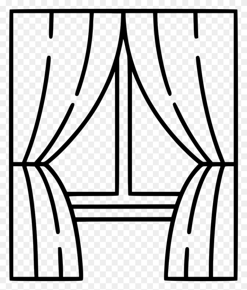 806x954 Banner Freeuse Stock Curtain Nakedsnakepress Com Window Line Drawing Of Window, Bow, Pattern, Door HD PNG Download