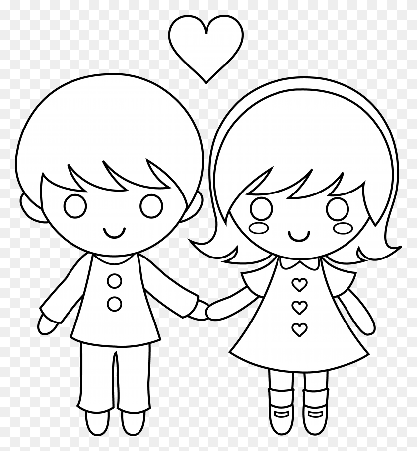 6197x6753 Banner Stock Anime Boy Clipart Valentines Day Free Easy Drawing Of Couple Holding Hands, Clothing, Apparel, Coat HD PNG Download