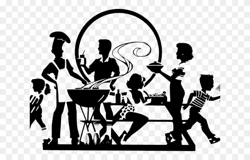 640x480 Barbecue Clipart Black And White Black Family Reunion Cartoon, Person, Human, Text Descargar Hd Png