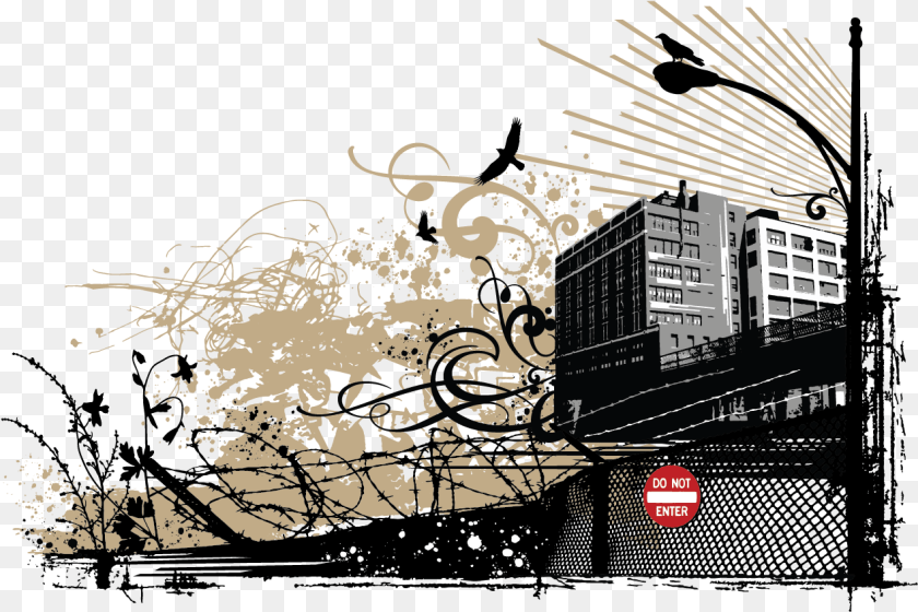Barbed Wire City Rapper, Urban, Metropolis, Building, Office Building Sticker PNG