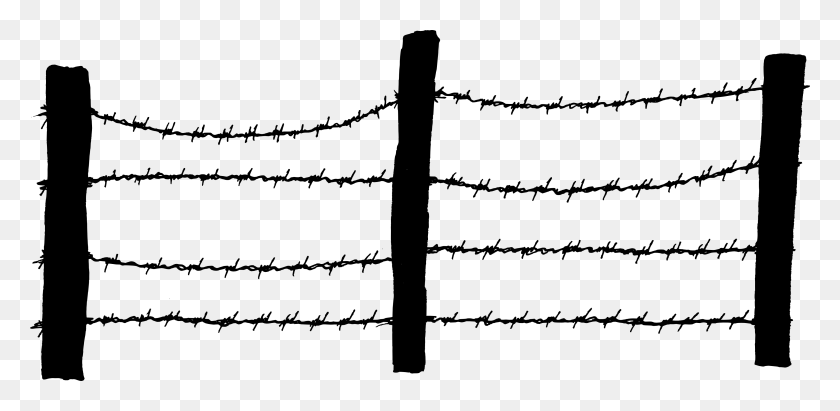 4000x1803 Barbed Wire Fence Chain Link Fencing Barbed Wire Fence Clip Art, Wire, Utility Pole HD PNG Download