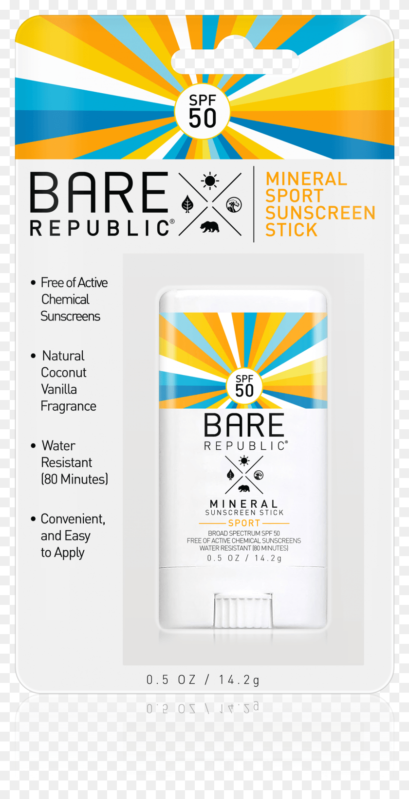 1075x2176 Bare Republic Mineral Spf 50 Sport Sunscreen Stick Graphic Design, Bottle, Cosmetics, Flyer HD PNG Download