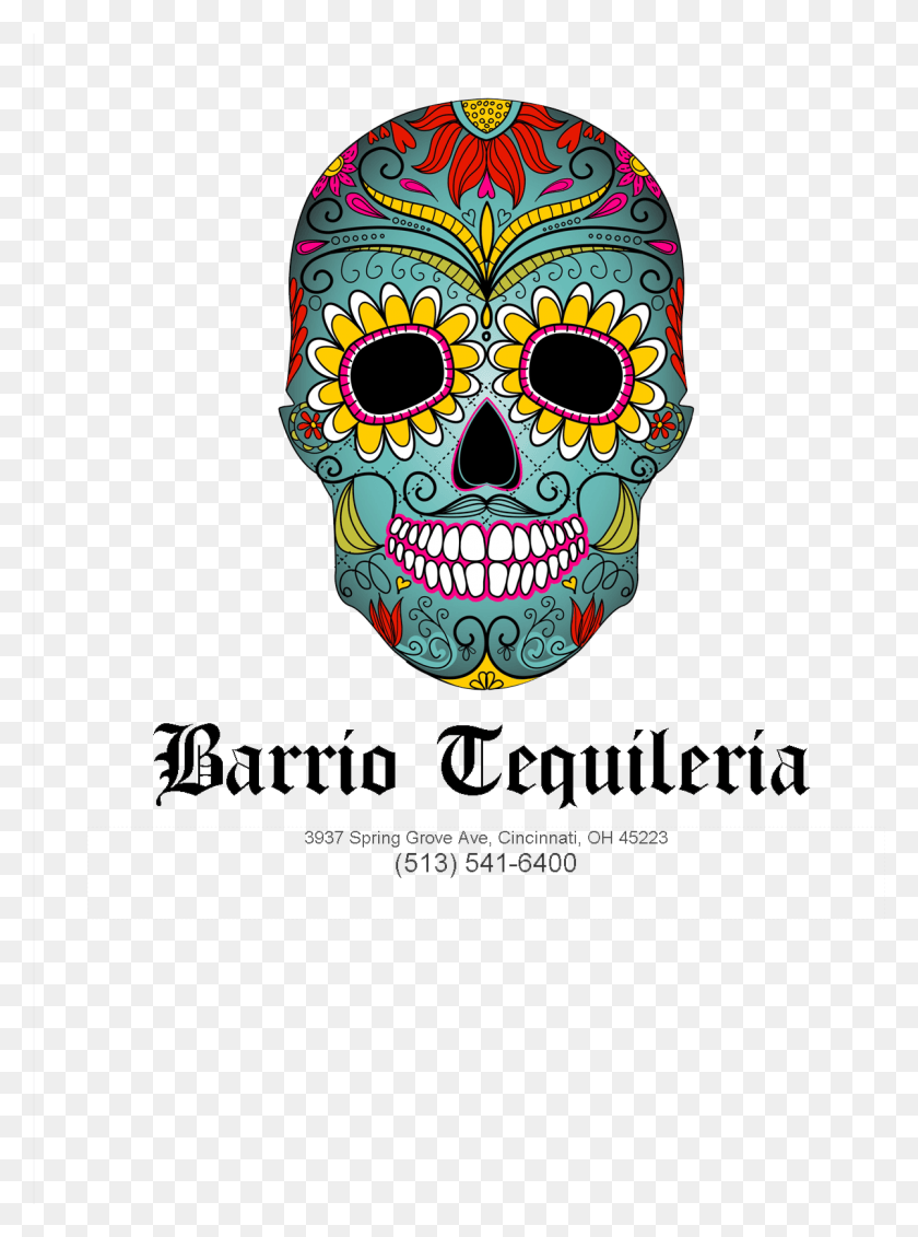 1202x1651 Barrio Logo With Phone Day Of The Dead Skull Colour, Poster, Advertisement, Label HD PNG Download