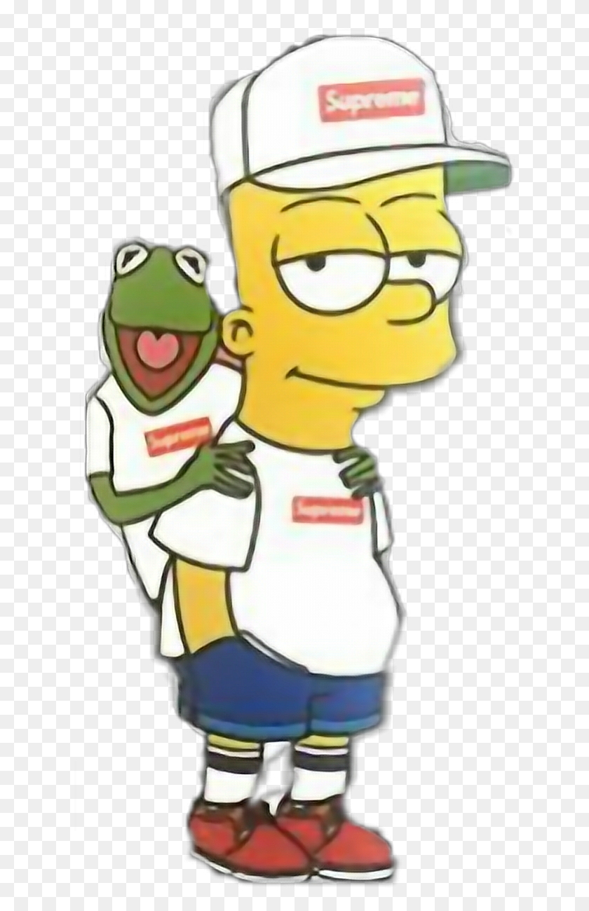 628x1240 Bart Simpson Kermit The Frog Supreme Human Behavior Kermit And Bart Supreme, Person, Hat, Clothing HD PNG Download