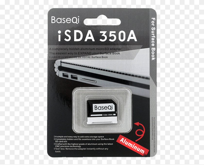 458x622 Baseqi Aluminum Microsd Adapter For Microsoft Surface Microsoft Surface Book Sd Card, Text, Electronics, Computer HD PNG Download