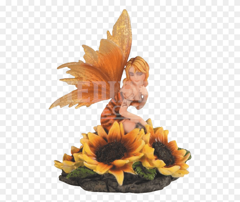 502x646 Bashful Sunflower Fairy Statue Sunflower, Plant, Flower, Blossom Descargar Hd Png