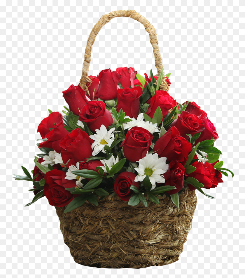 766x892 Basket Arrangement With 30 Red Roses Flower Bokeh Basket, Plant, Blossom, Flower Bouquet HD PNG Download