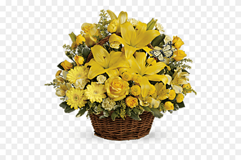 535x497 Basket Full Of Wishes Flower Arrangement In Wicker, Plant, Flower Bouquet, Flower Arrangement HD PNG Download