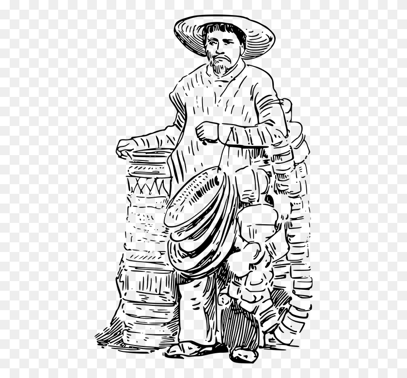 450x720 Basket Man Mexican People Vendor Vendor Clipart Black And White, Gray, World Of Warcraft HD PNG Download