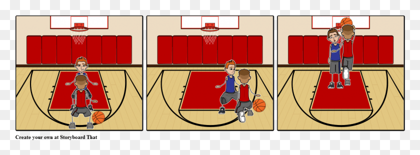 1145x367 Basketball Dunk Scene Basketball Storyboard That Stories, Person, Human, People Descargar Hd Png