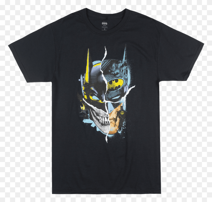1040x984 Batman Split Mask T Shirt Mens Dc Comics Cartoon Tee Corsaires De Nantes Hellfest, Clothing, Apparel, T-shirt HD PNG Download